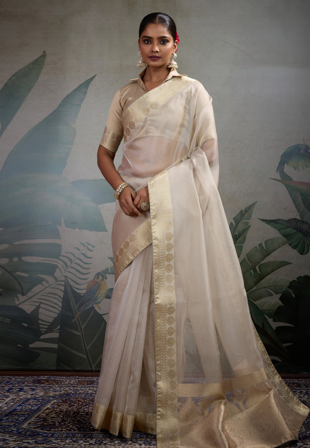 Off White Tissue Saree With Blouse 312096
