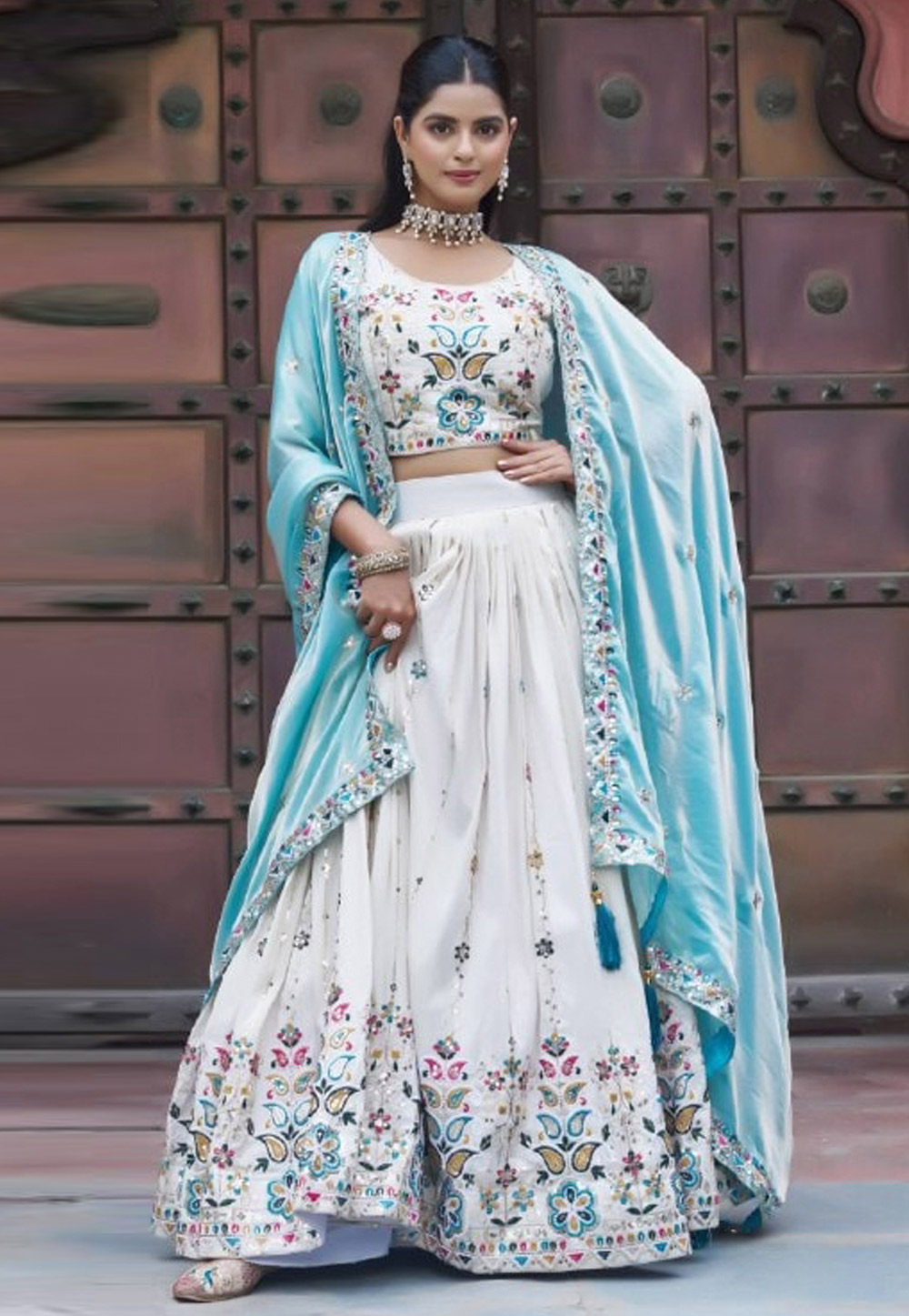 Off White Tissue Silk Lehenga Choli 318411