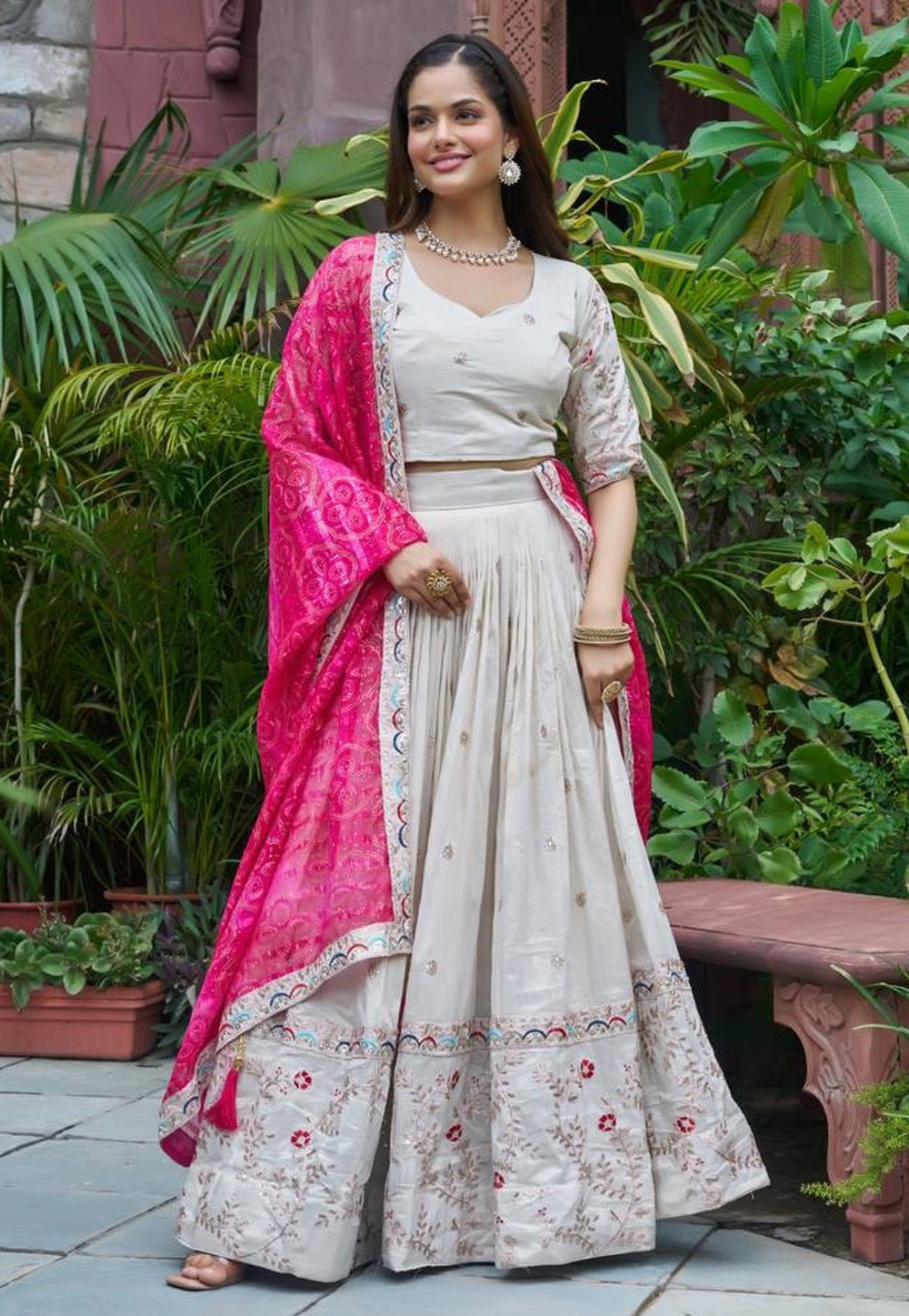 Off White Tissue Silk Lehenga Choli 318550