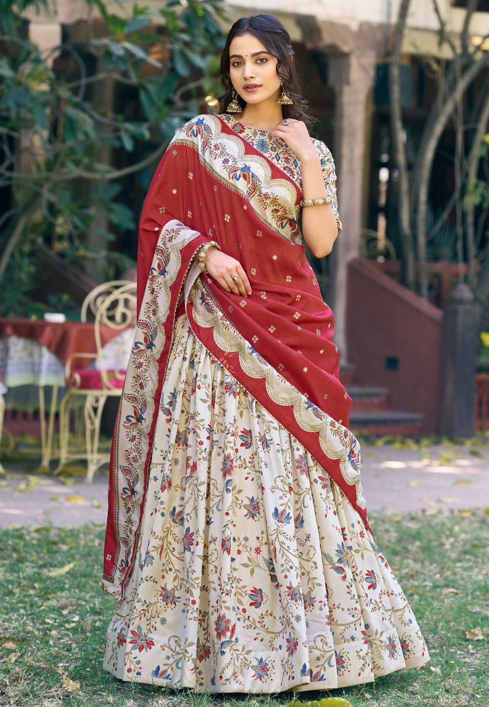 Off White Tussar Silk Floral Lehenga choli 328157