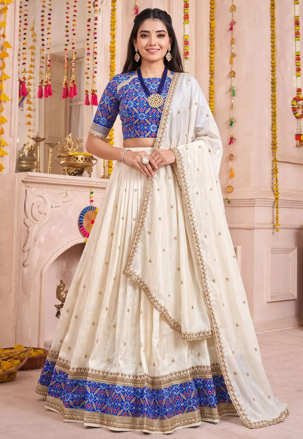Off White Tussar Silk Navratri Chaniya Choli 334461