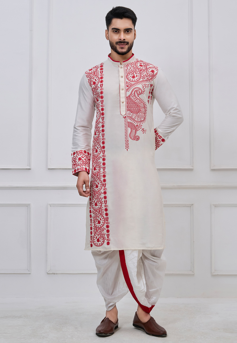 Off White Viscose Bengali Dhoti Kurta 322853