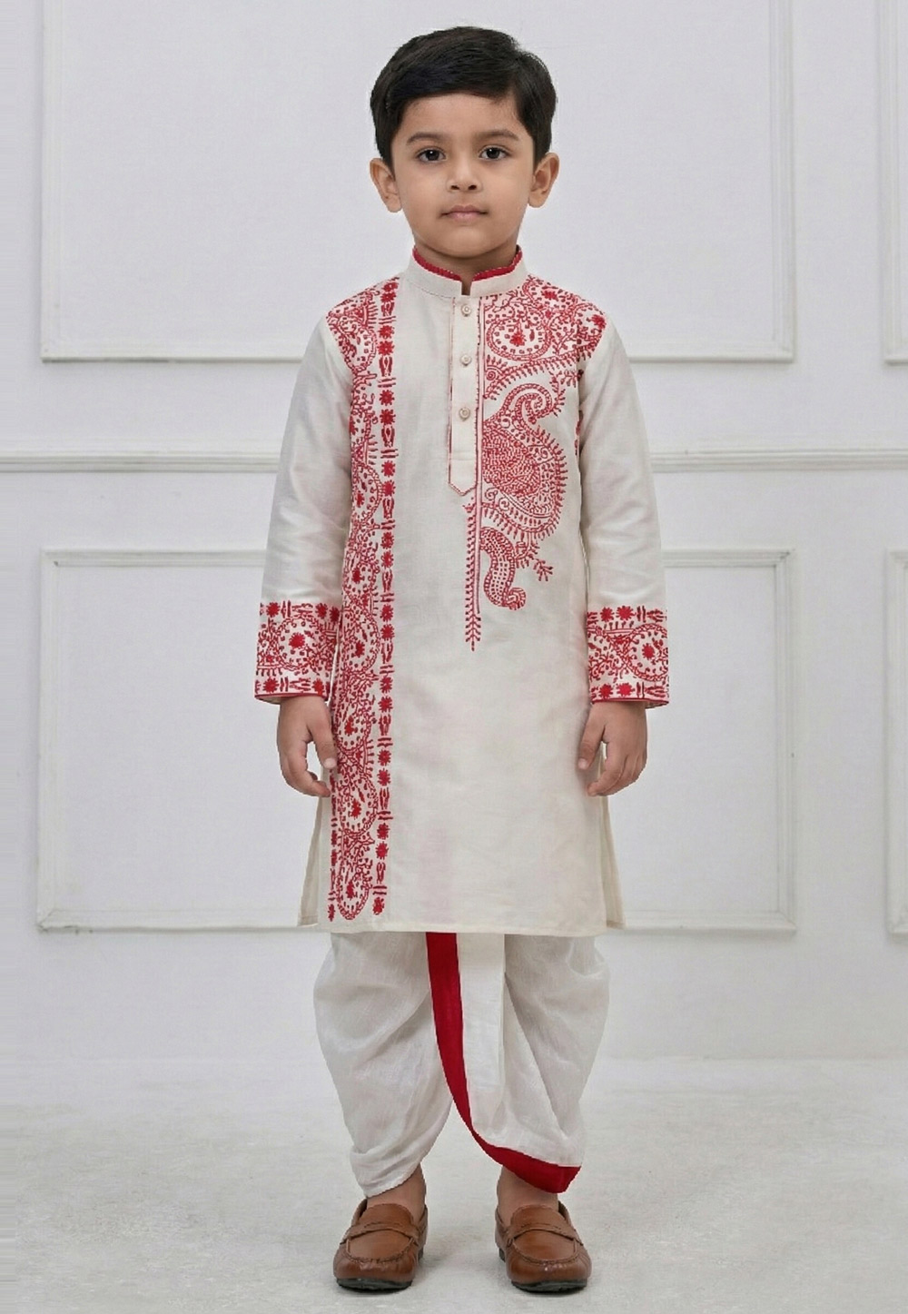 Off White Viscose Kids Dhoti Kurta 323707