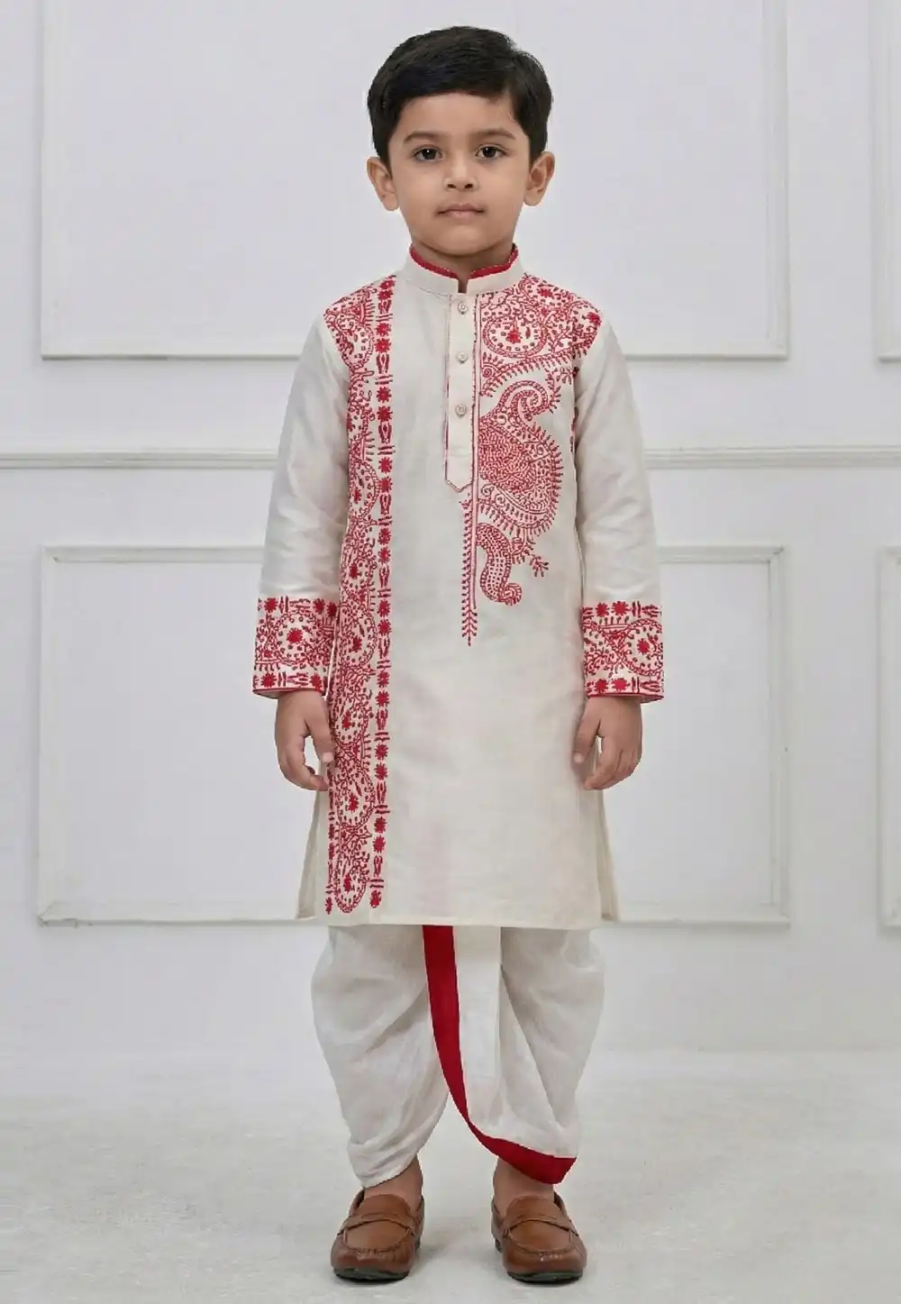 Off White Viscose Kids Dhoti Kurta 323707