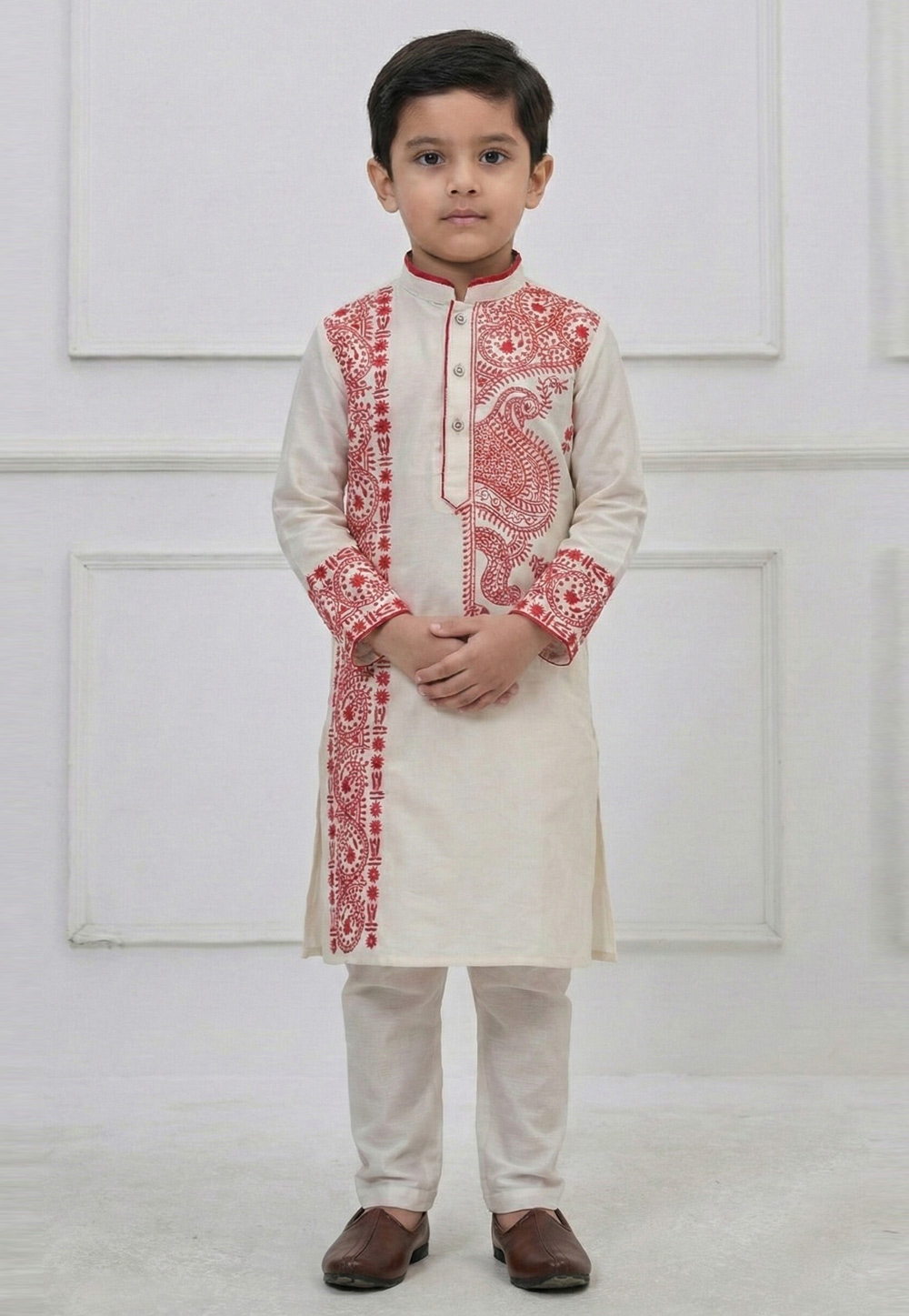 Off White Viscose Kids Kurta Pajama 323702