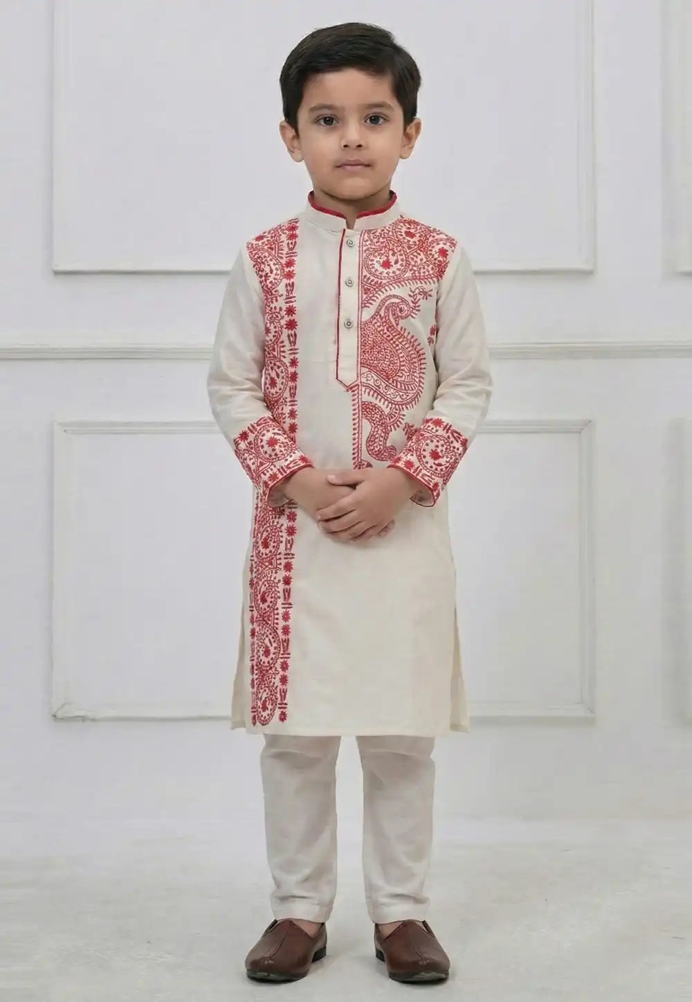 Off White Viscose Kids Kurta Pajama 323702