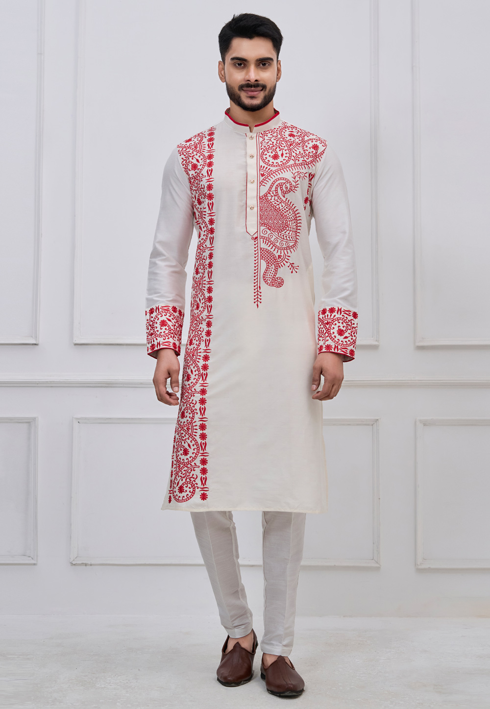 Off White Viscose Kurta Pajama 322858