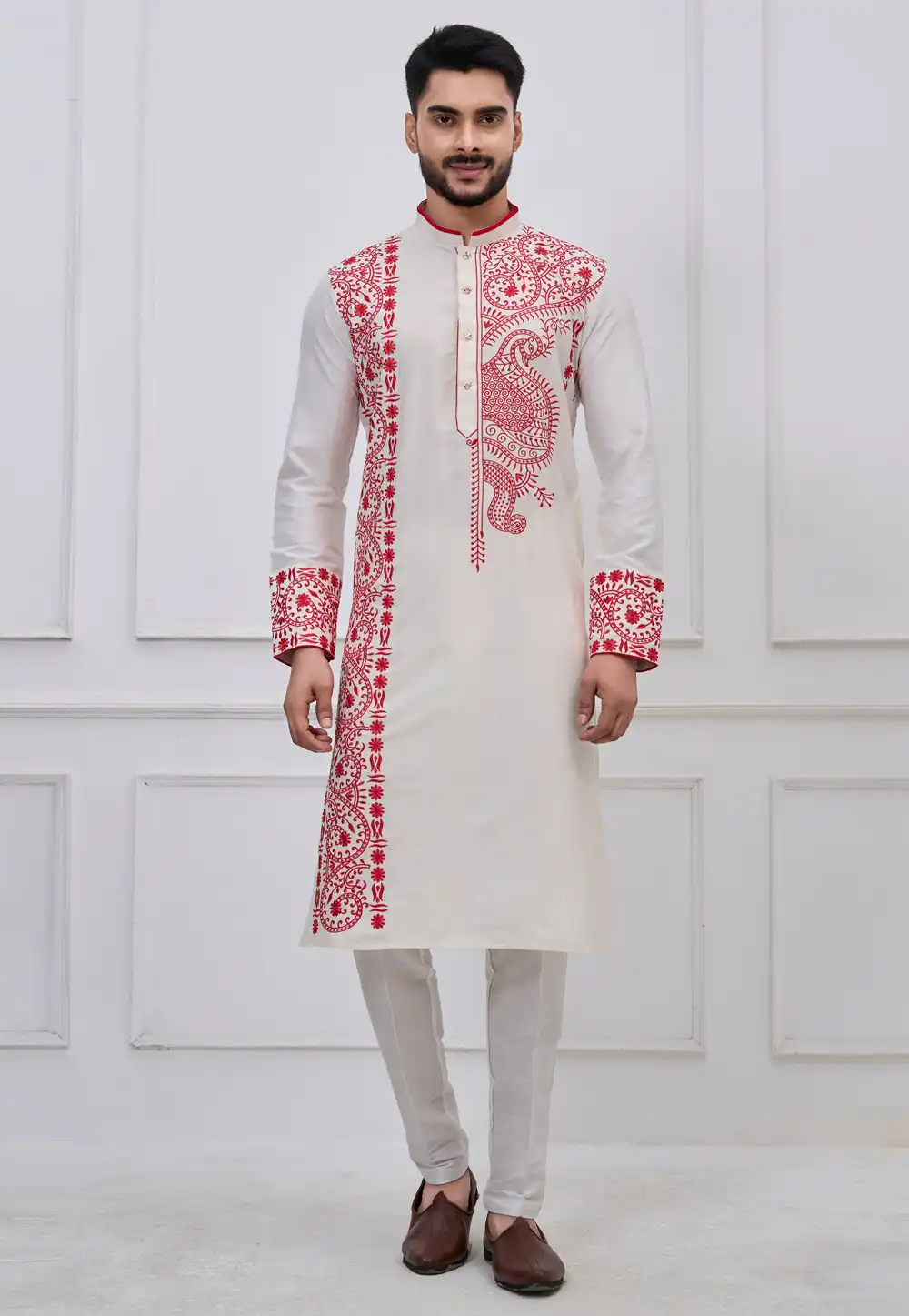 Off White Viscose Kurta Pajama 322858
