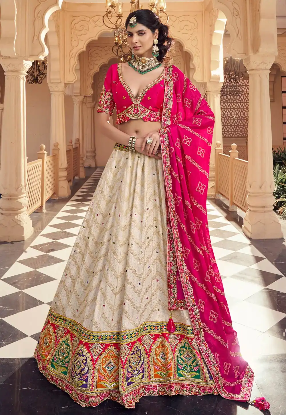 Off White Viscose Lehenga Choli For Wedding 329235