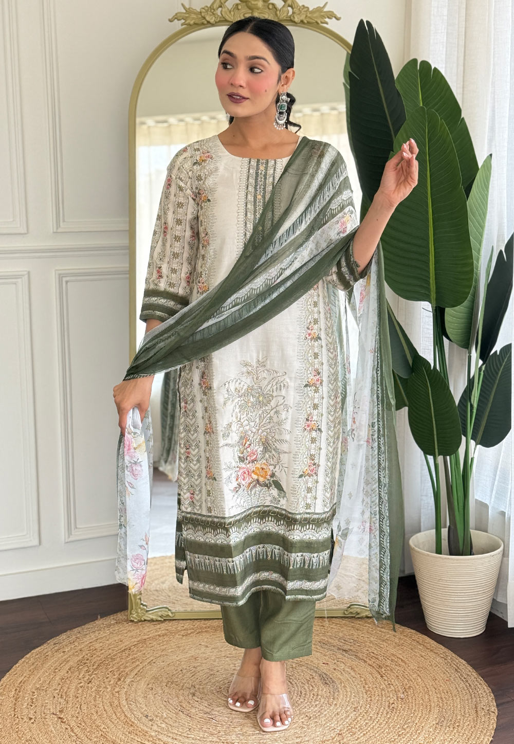 Off White Viscose Readymade Pakistani Suit 312716