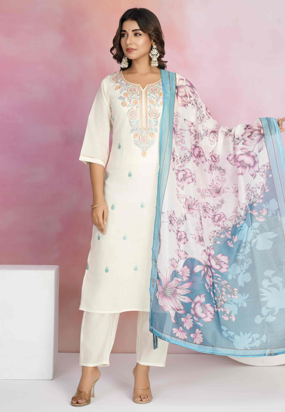 Off White Viscose Readymade Pant Style Suit 308800