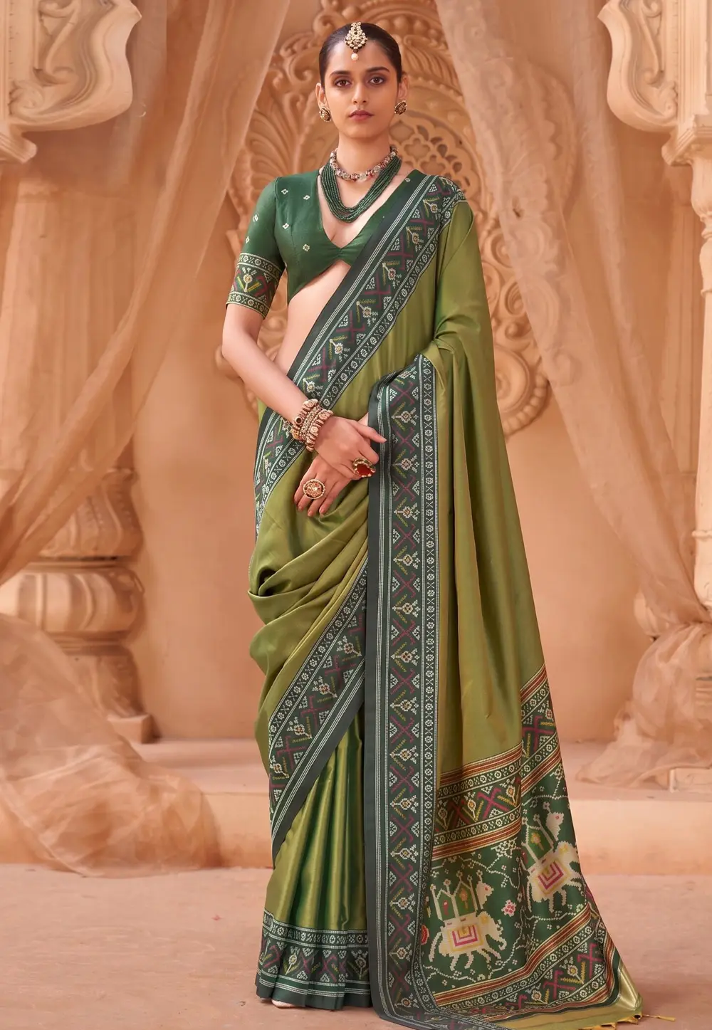 Olive Green Silk Saree With Blouse 333760
