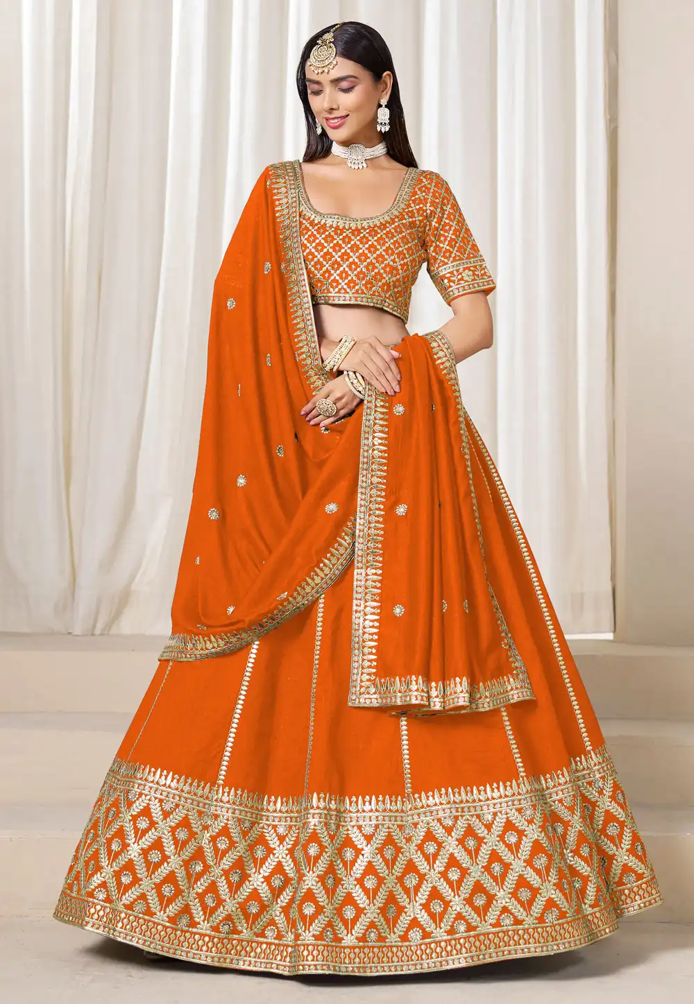 Orange Art Silk Circular Lehenga Choli 316017