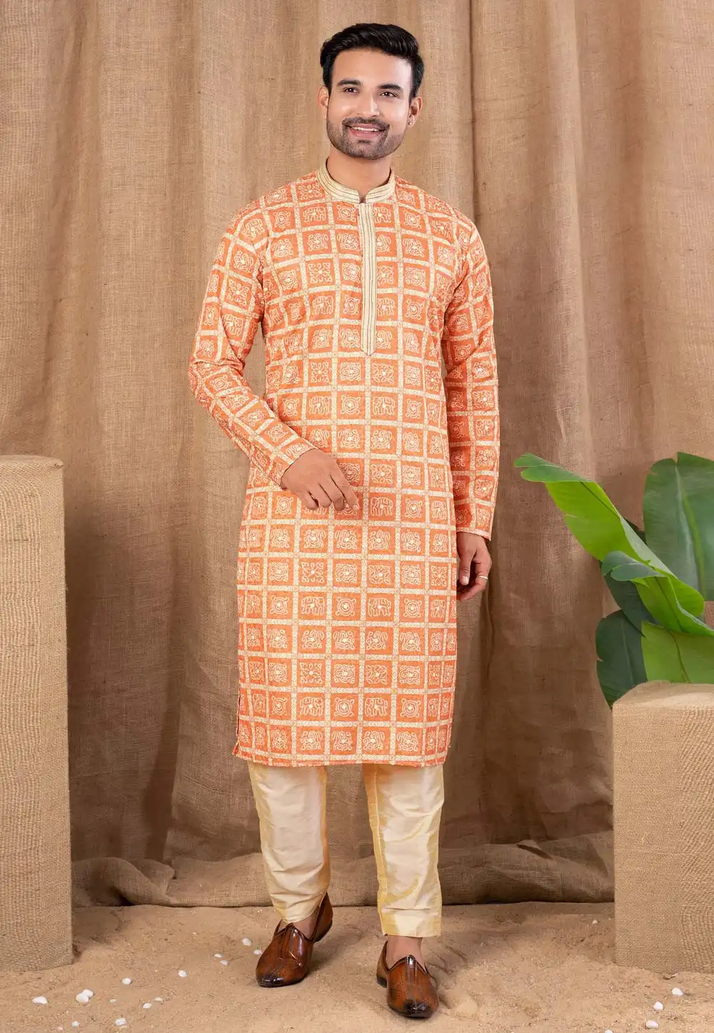 Orange Art Silk Kurta Pajama 316454