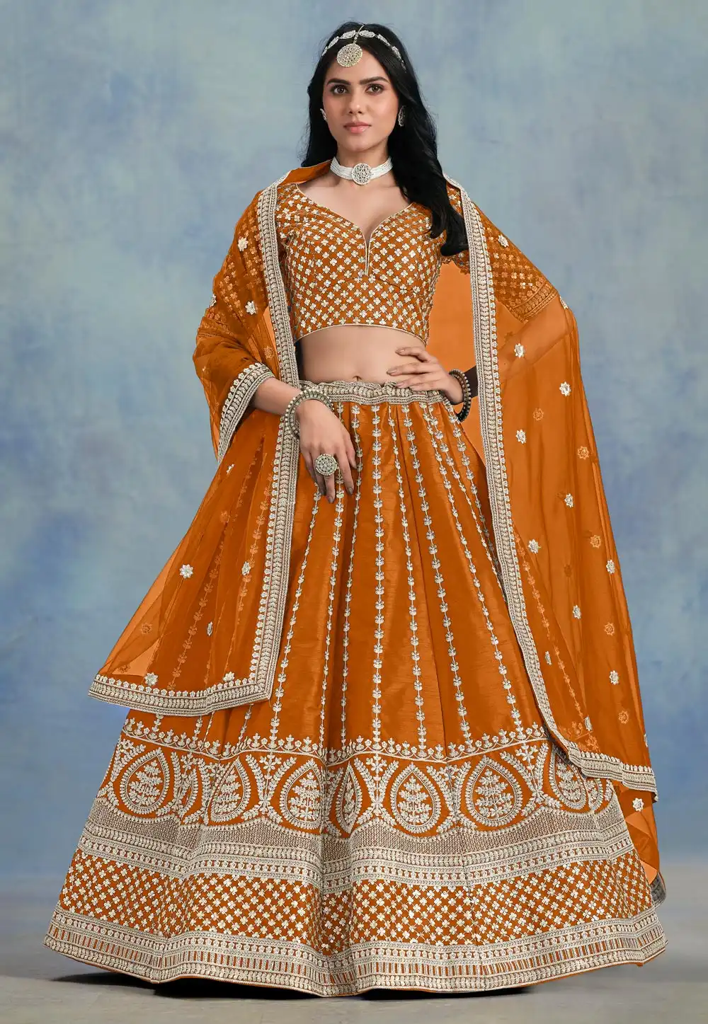 Orange Art Silk Lehenga Choli 310240