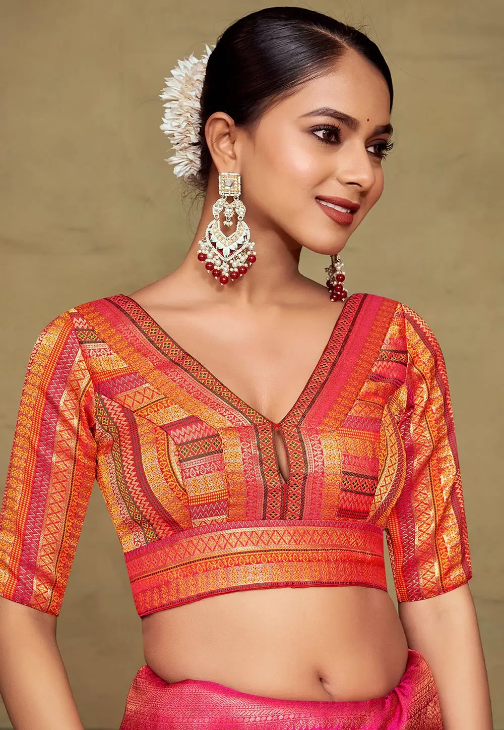 Orange Banarasi Silk Readymade Blouse 333213