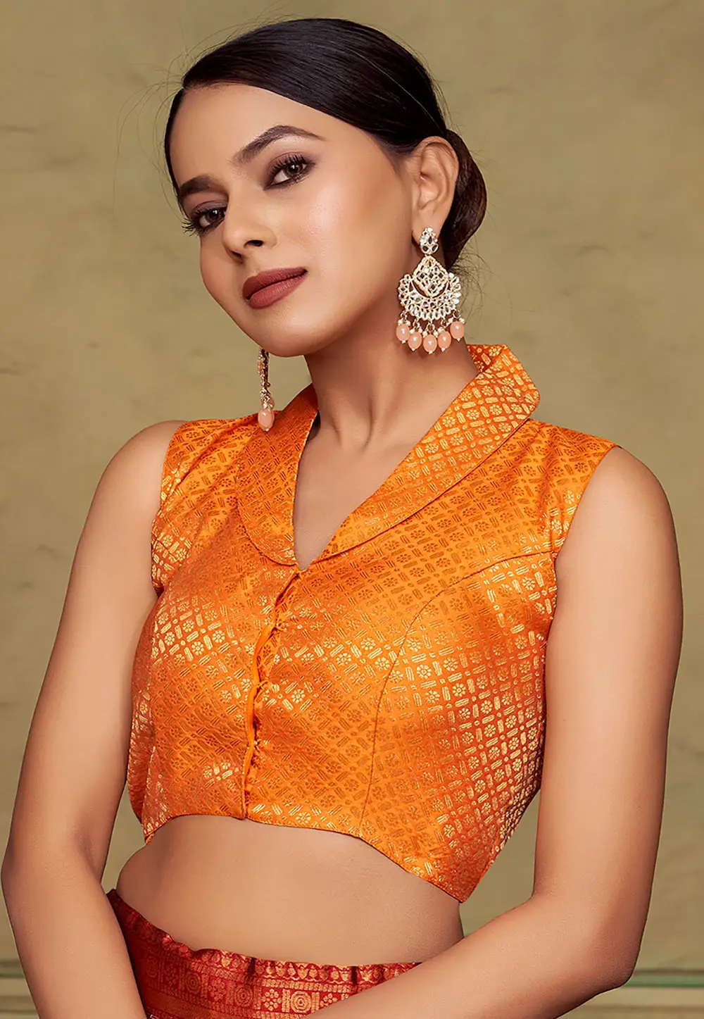 Orange Banarasi Silk Readymade Blouse 333220