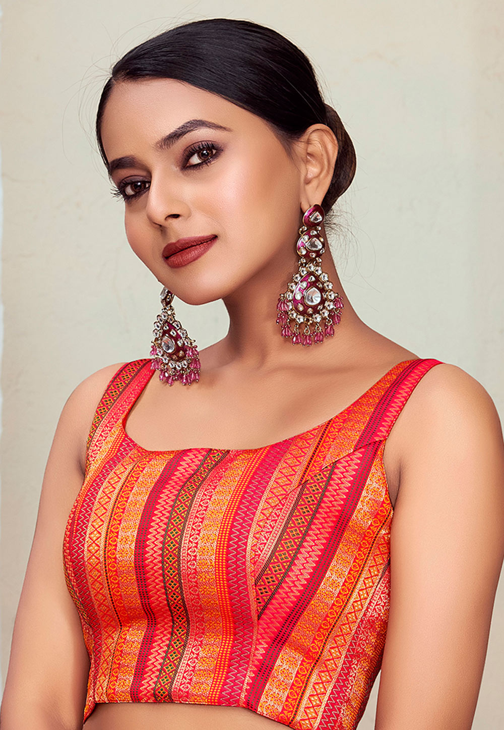 Orange Banarasi Silk Readymade Blouse 286703