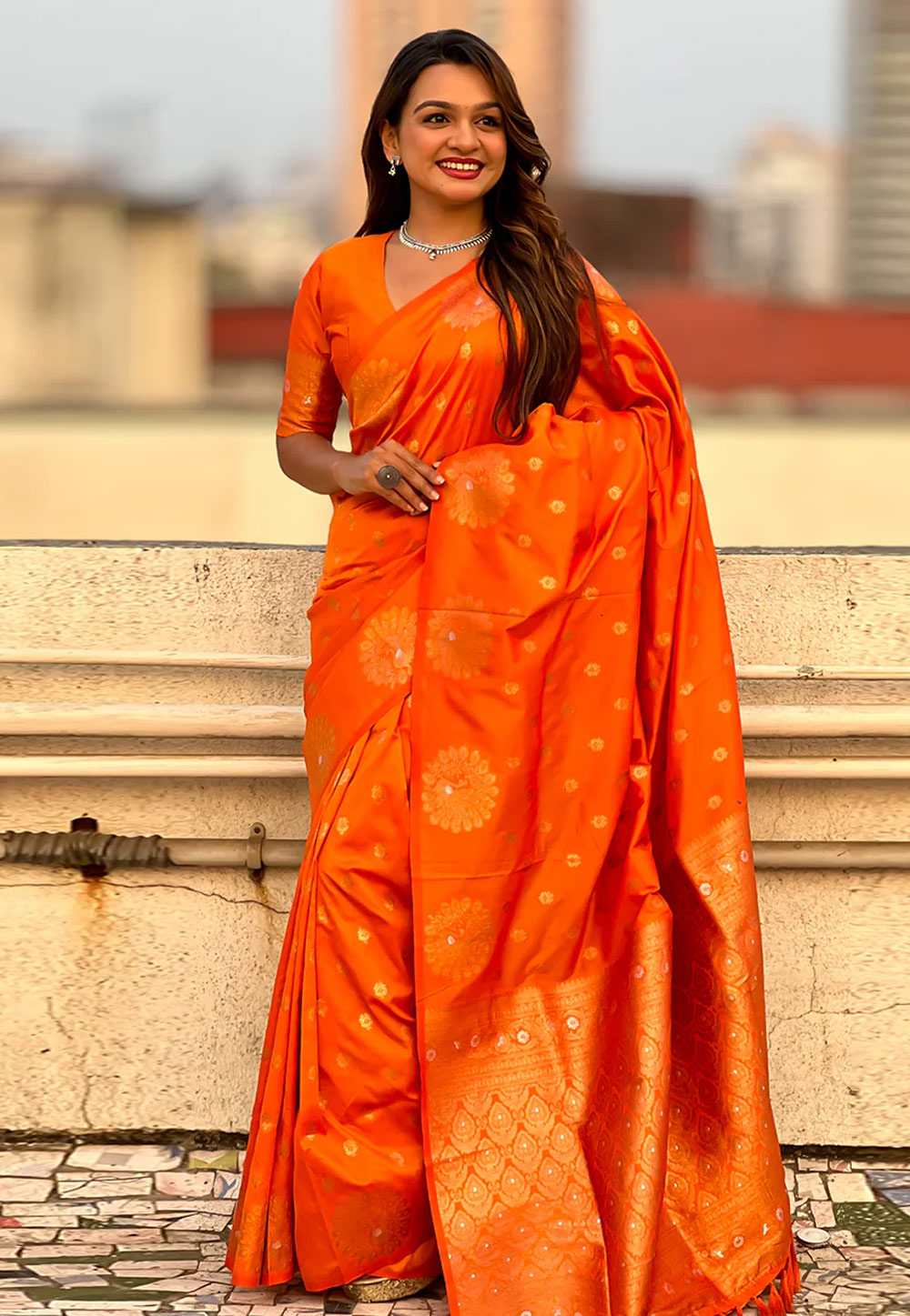 Orange Banarasi Silk Saree 319077