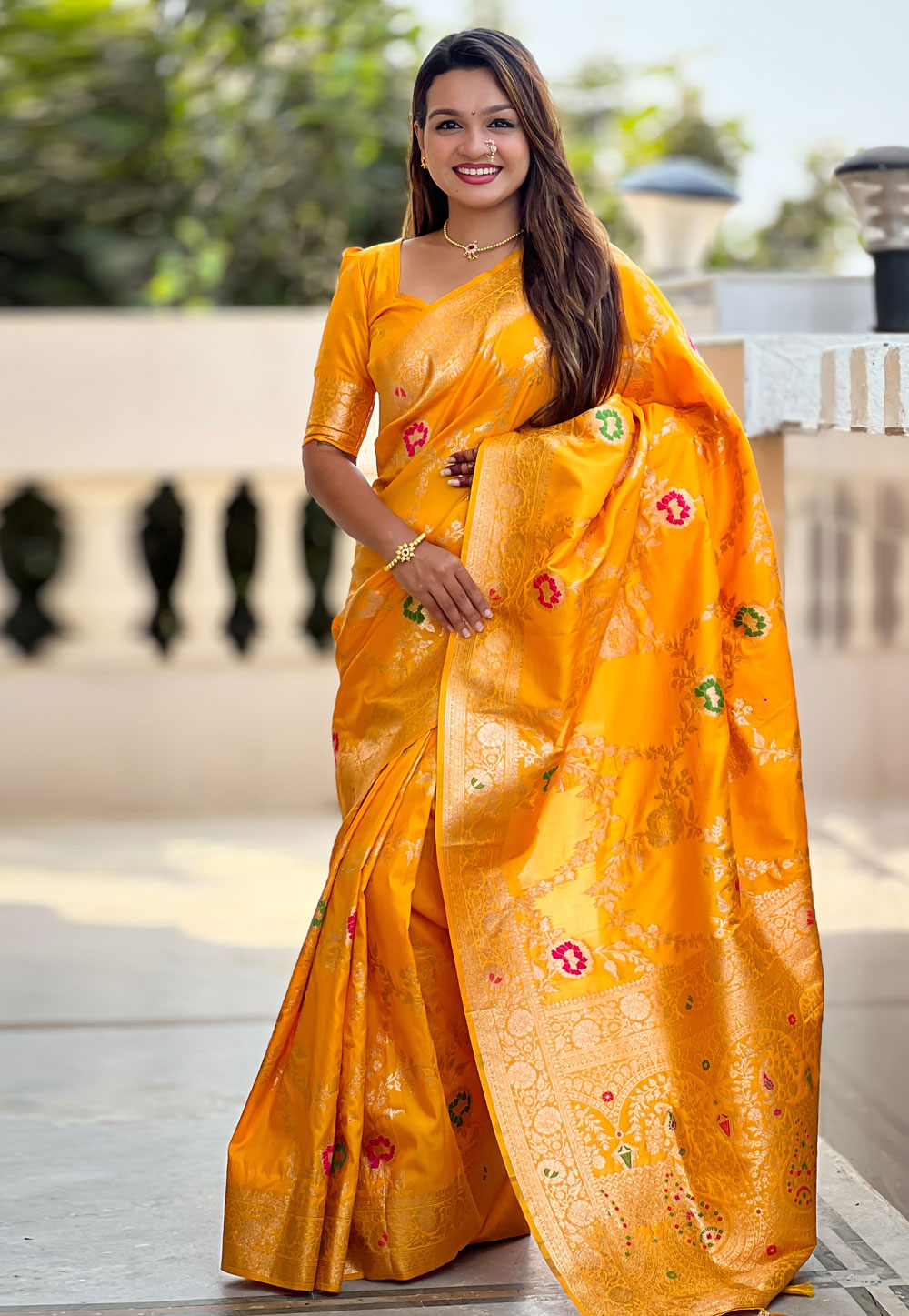 Orange Banarasi Silk Saree 309244