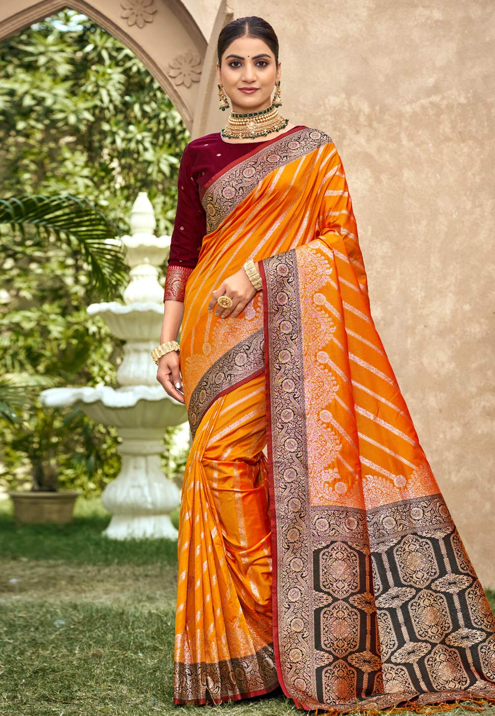Orange Banarasi Silk Saree 324351