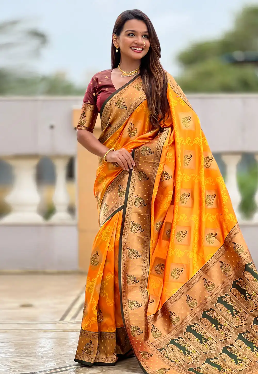 Orange Banarasi Silk Saree 315348