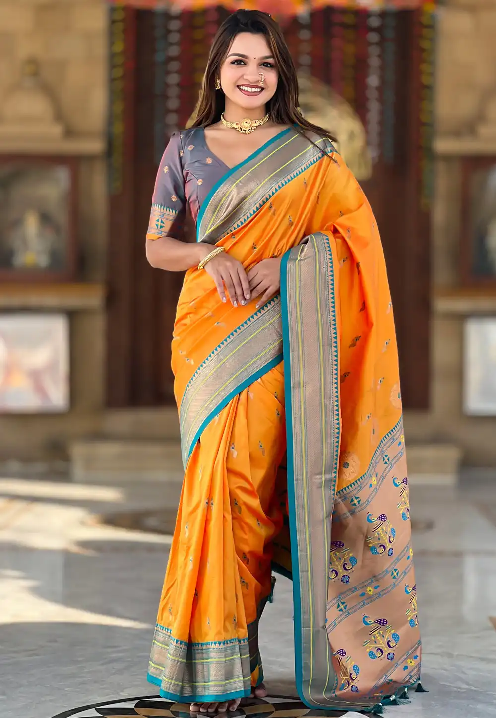 Orange Banarasi Silk Saree With Blouse 307241