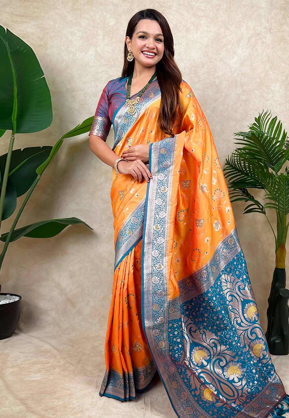 Orange Banarasi Silk Saree With Blouse 320679