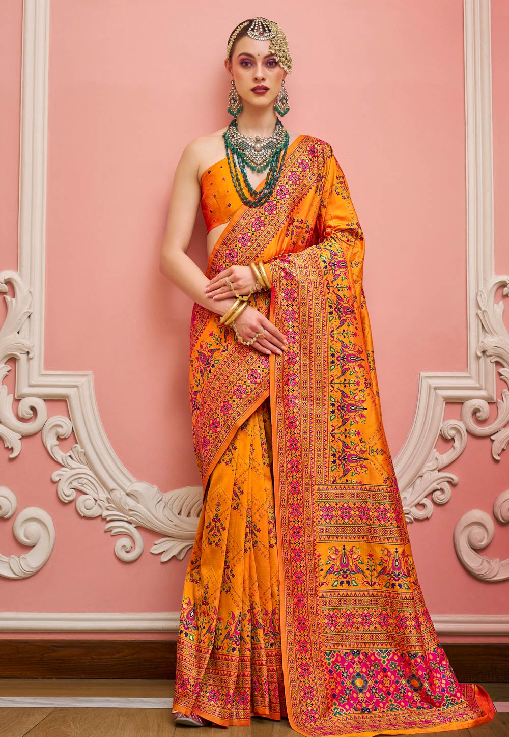 Orange Banarasi Silk Saree With Blouse 320137