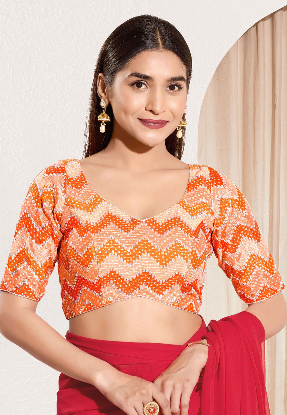 Orange Chiffon Readymade Blouse 312488
