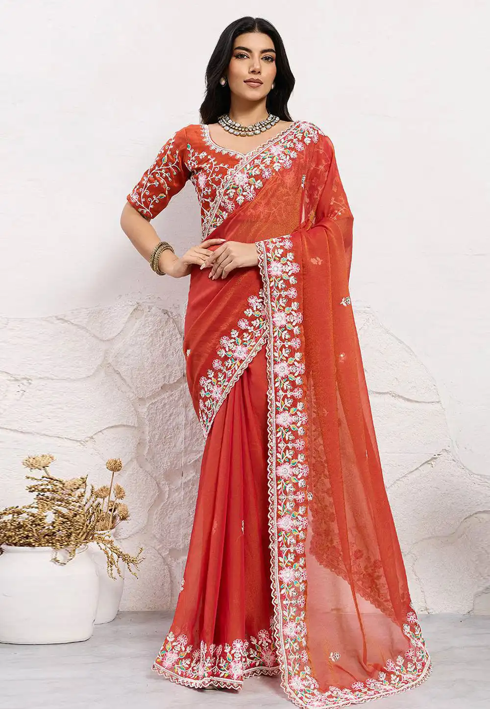Orange Chiffon Saree With Blouse 320067