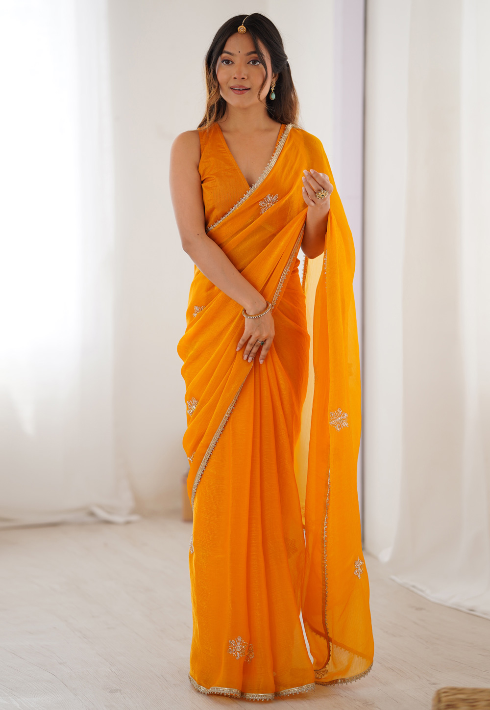 Orange Chiffon Saree With Blouse 311187