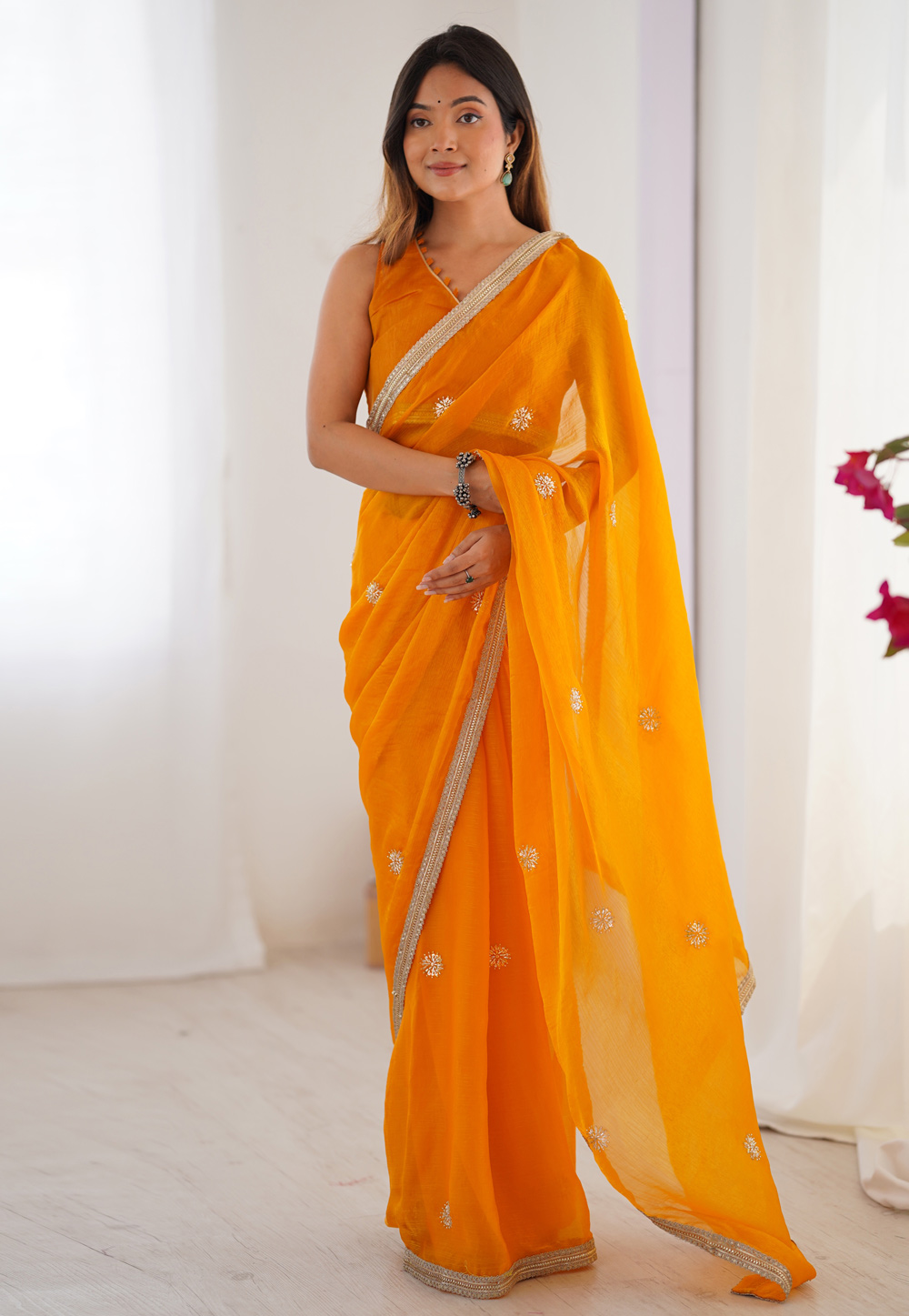 Orange Chiffon Saree With Blouse 311192