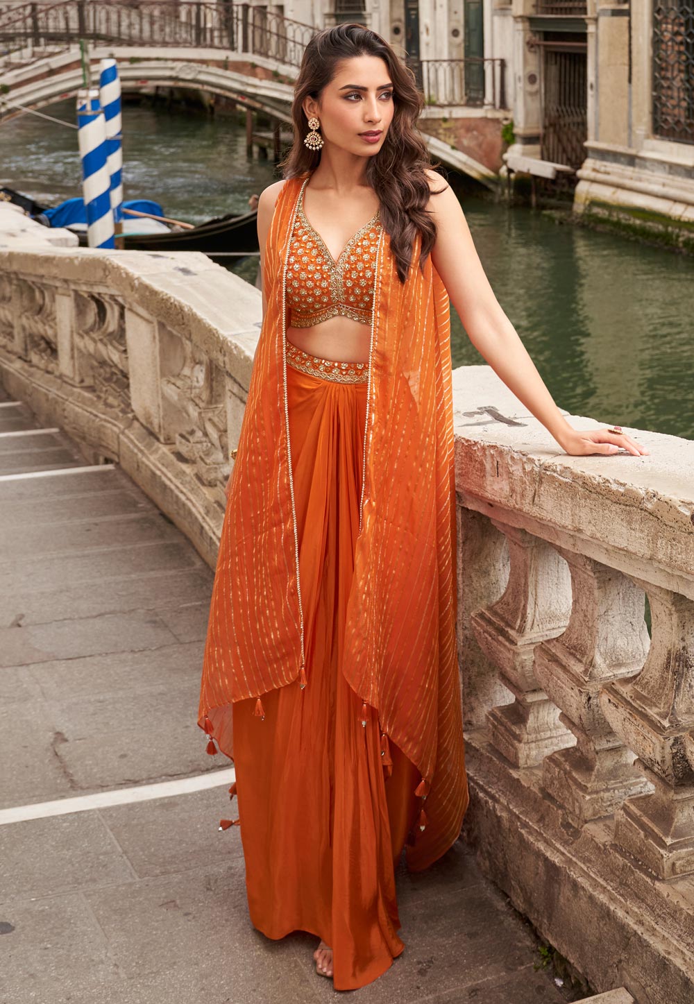 Orange Chinon Jacket Style Suit 323493