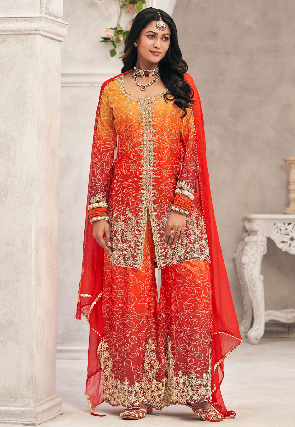 Orange Chinon Pakistani Suit 306600