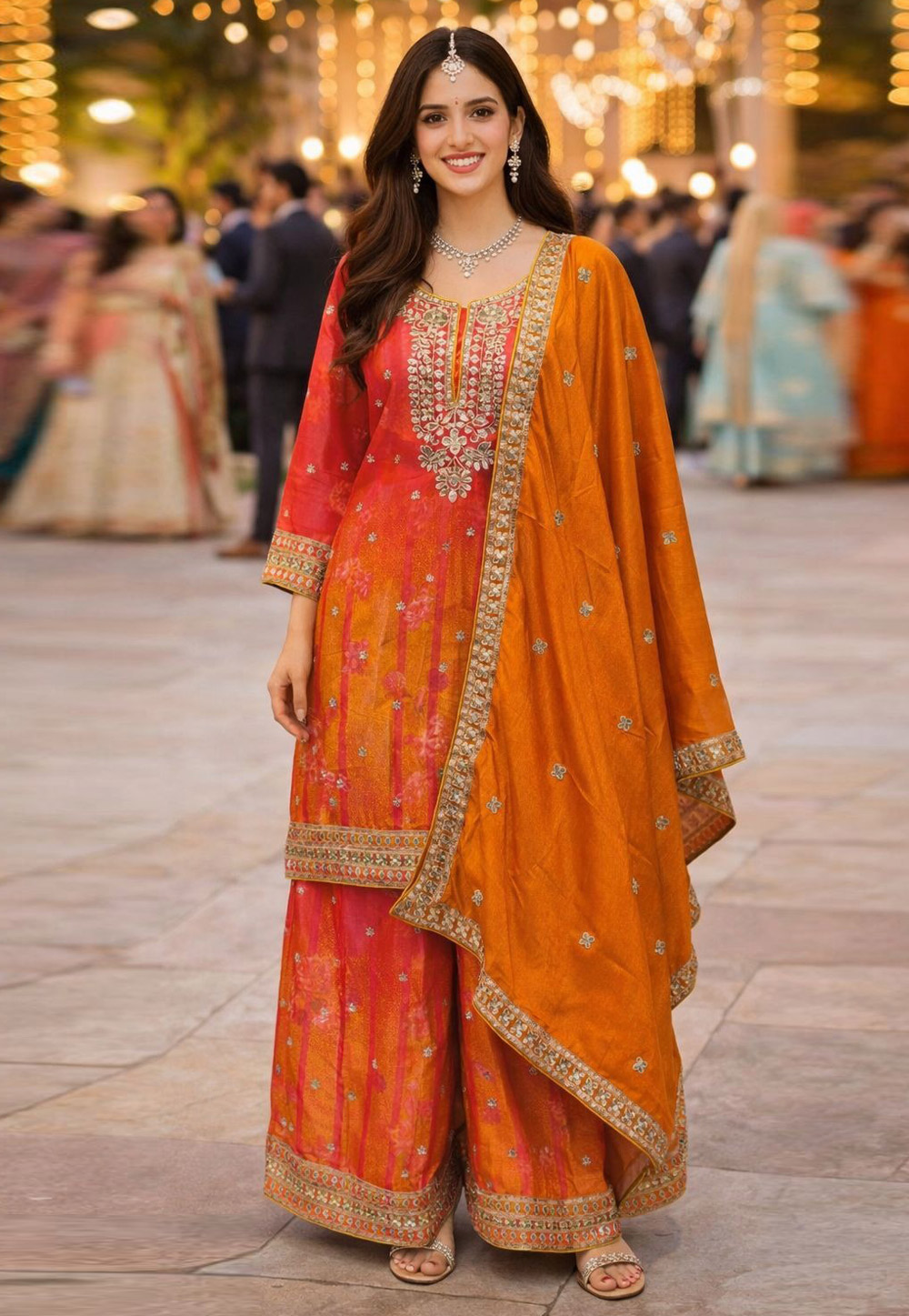 Orange Chinon Pakistani Suit 326974