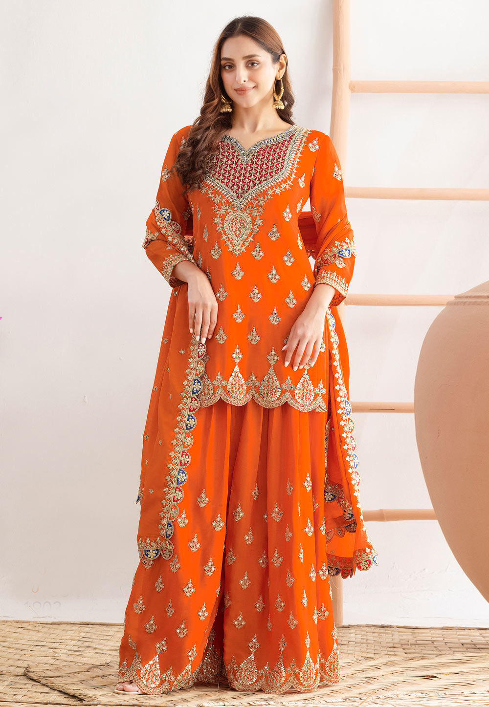 Orange Chinon Palazzo Suit 320527