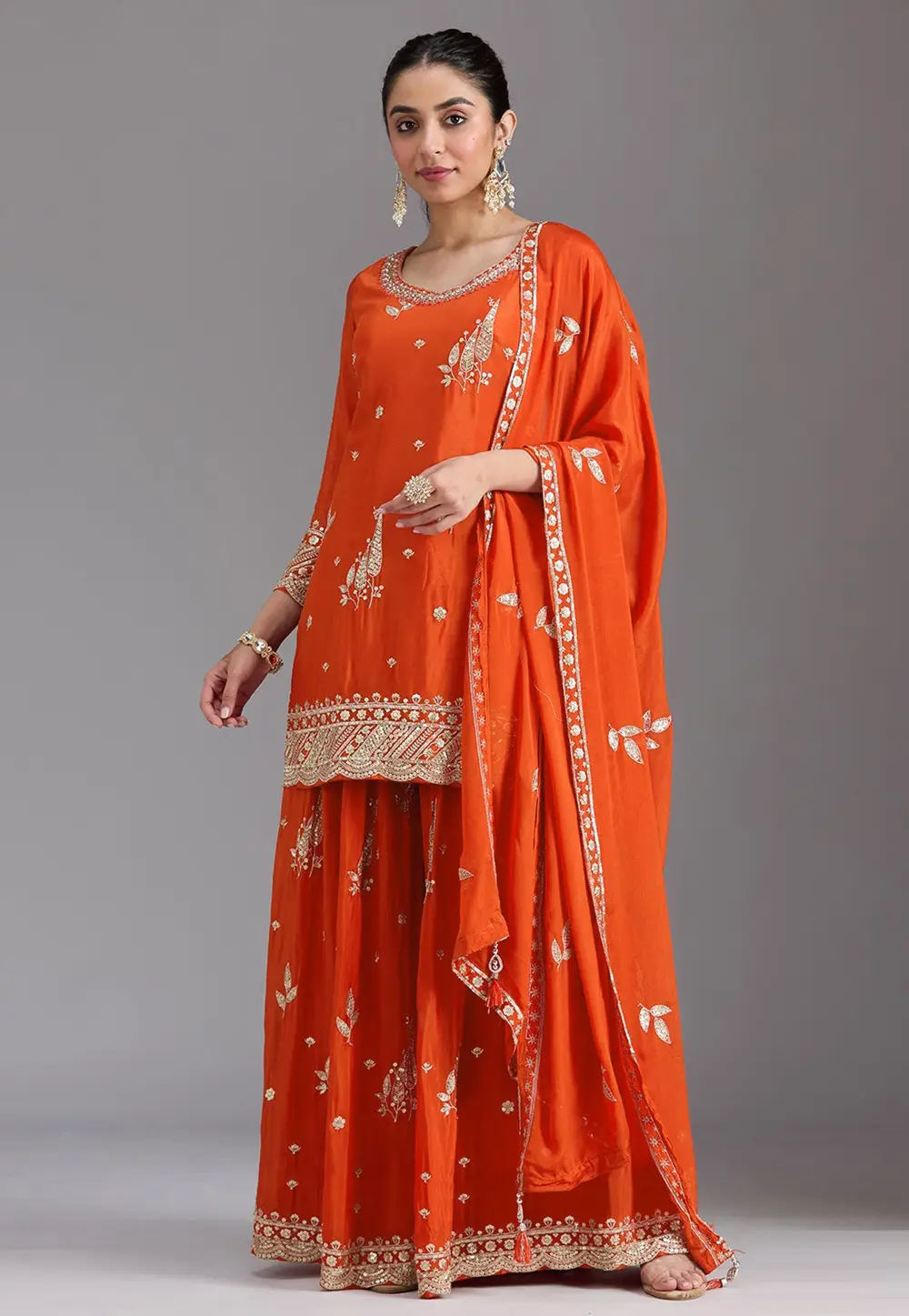 Orange Chinon Palazzo Suit 333557