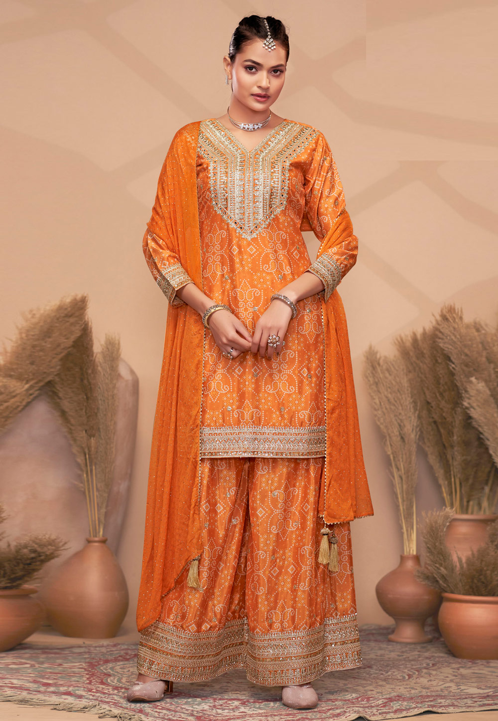 Orange Chinon Palazzo Suit 305879