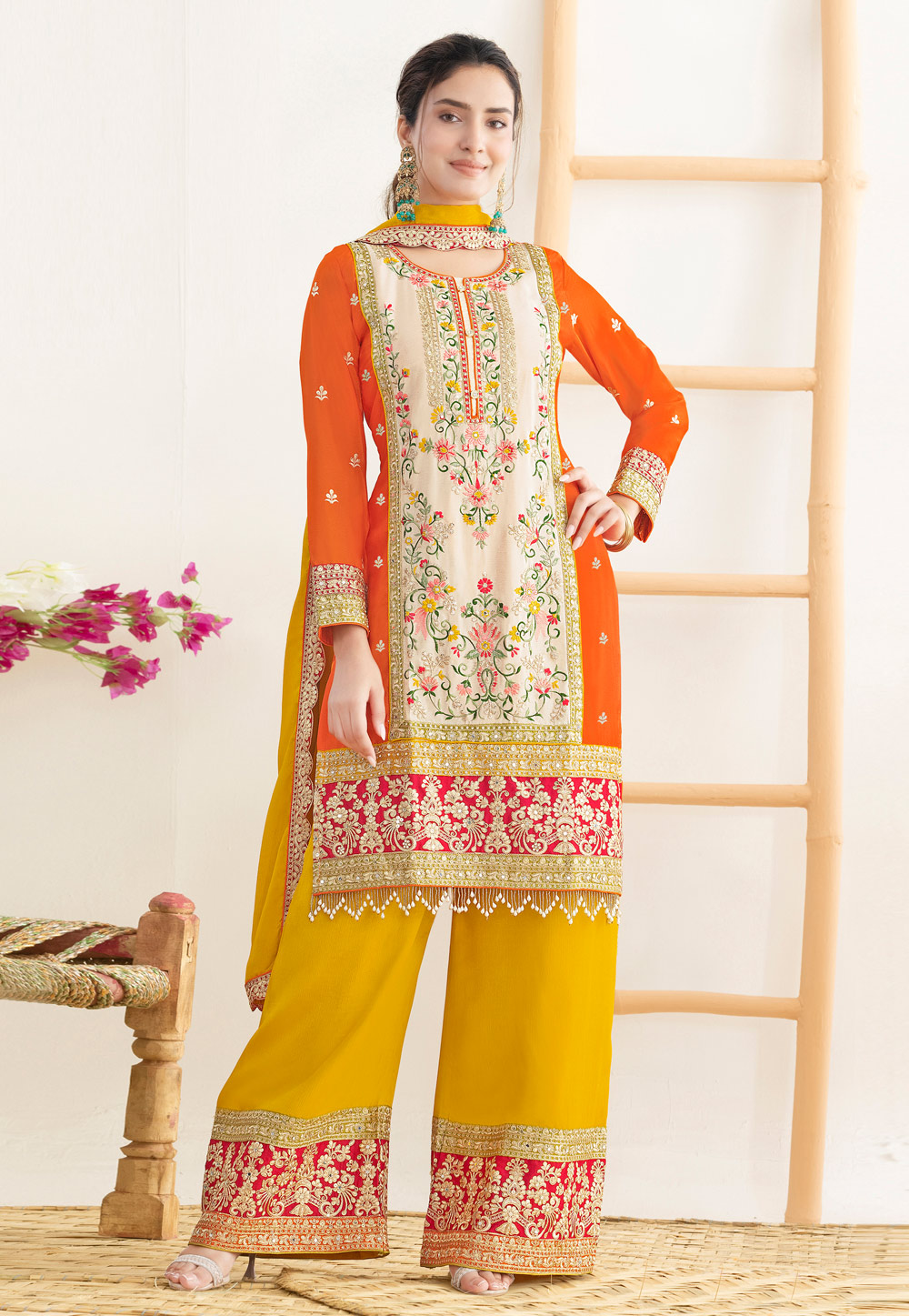 Orange Chinon Palazzo Suit 320508