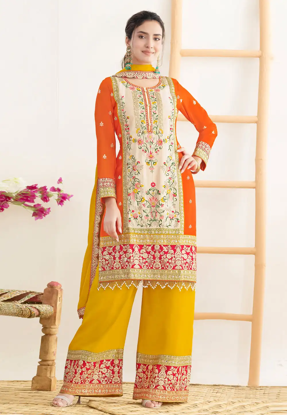 Orange Chinon Palazzo Suit 320508