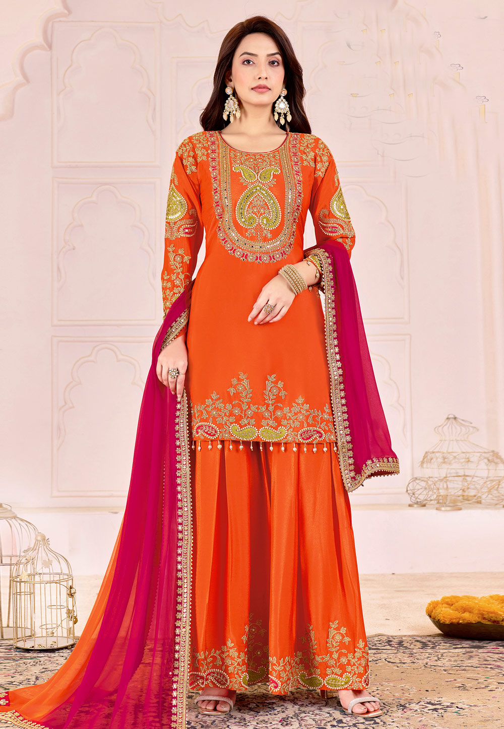Orange Chinon Palazzo Suit 320536