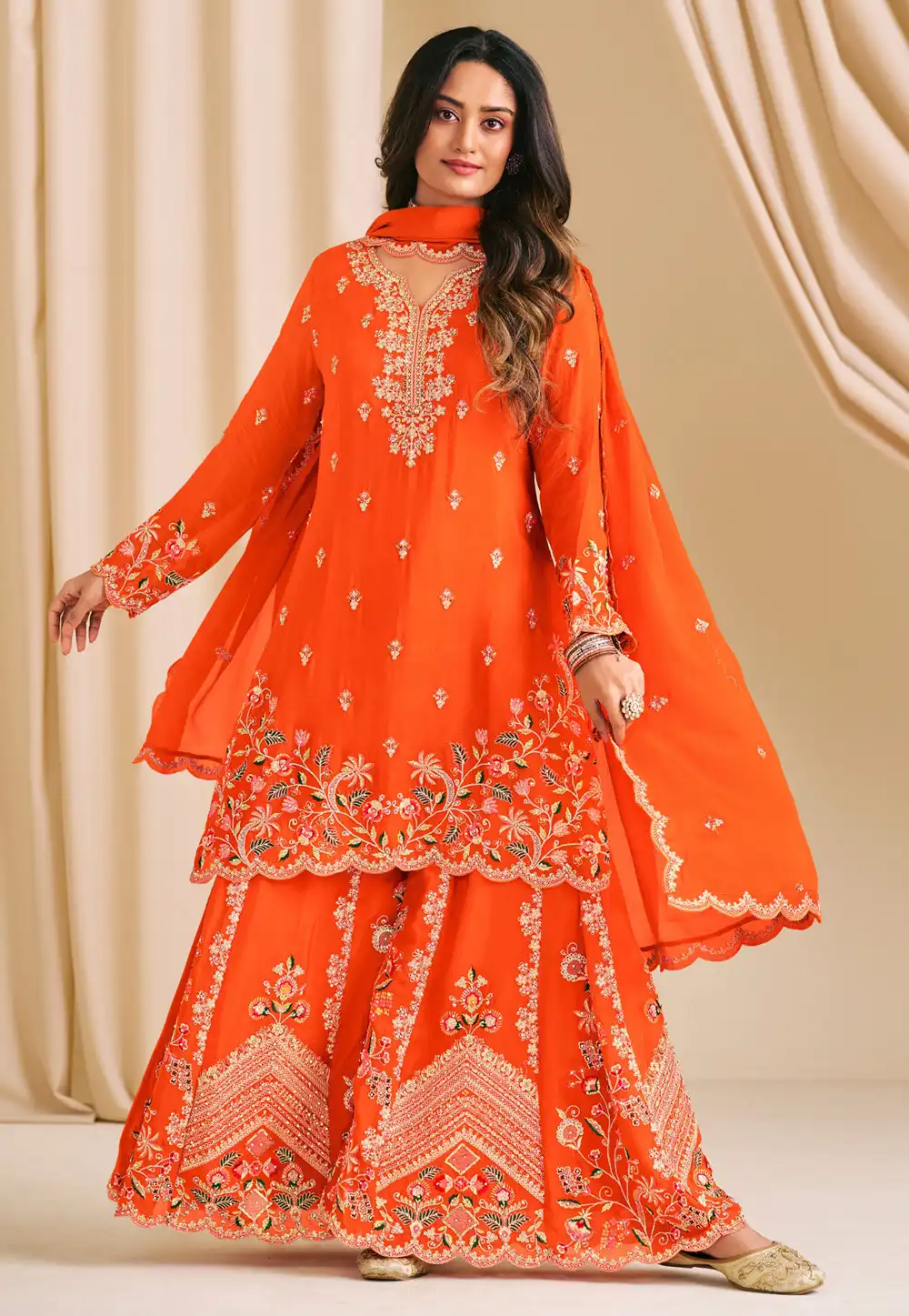 Orange Chinon Palazzo Suit 318276