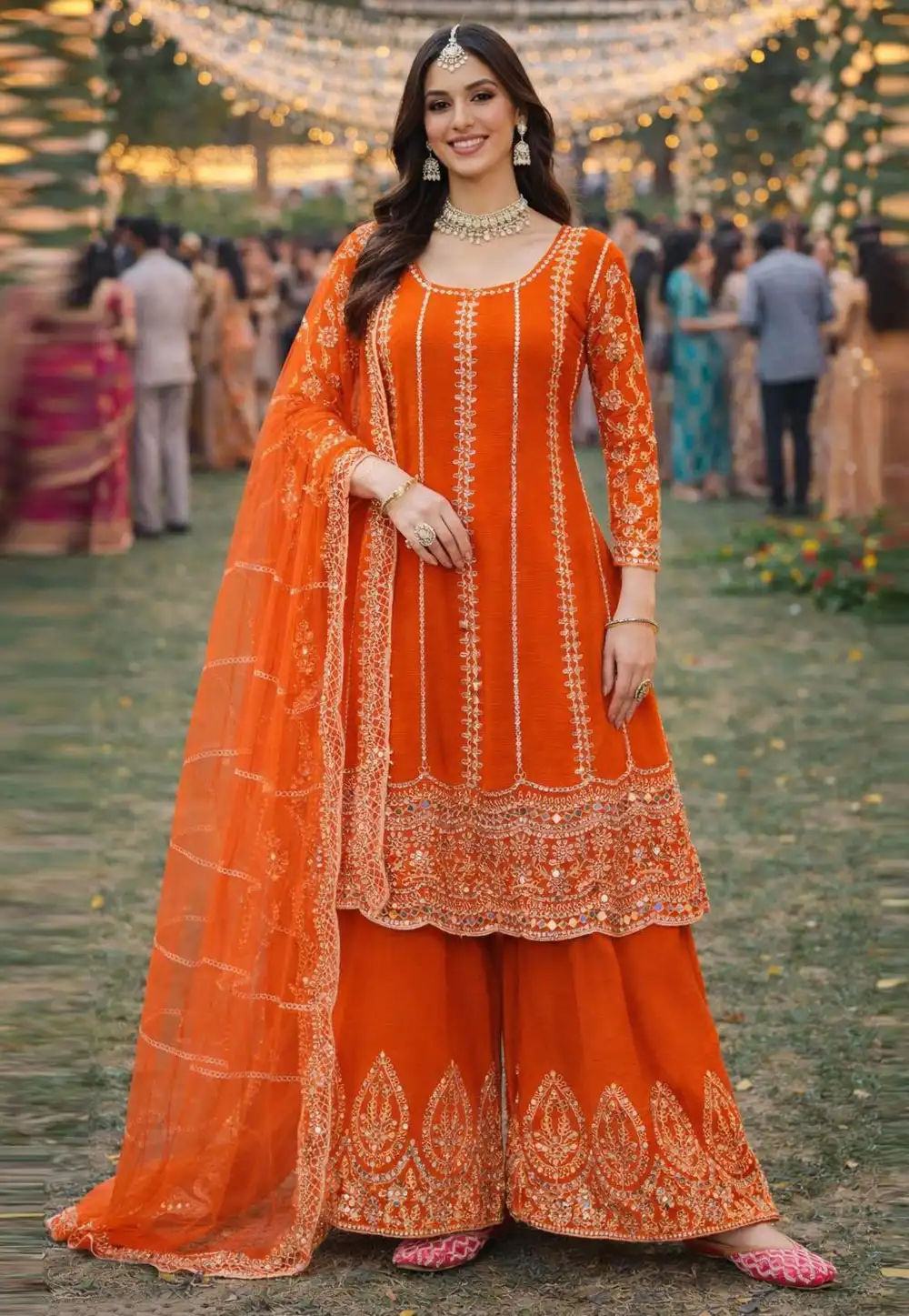 Orange Chinon Palazzo Suit 323979