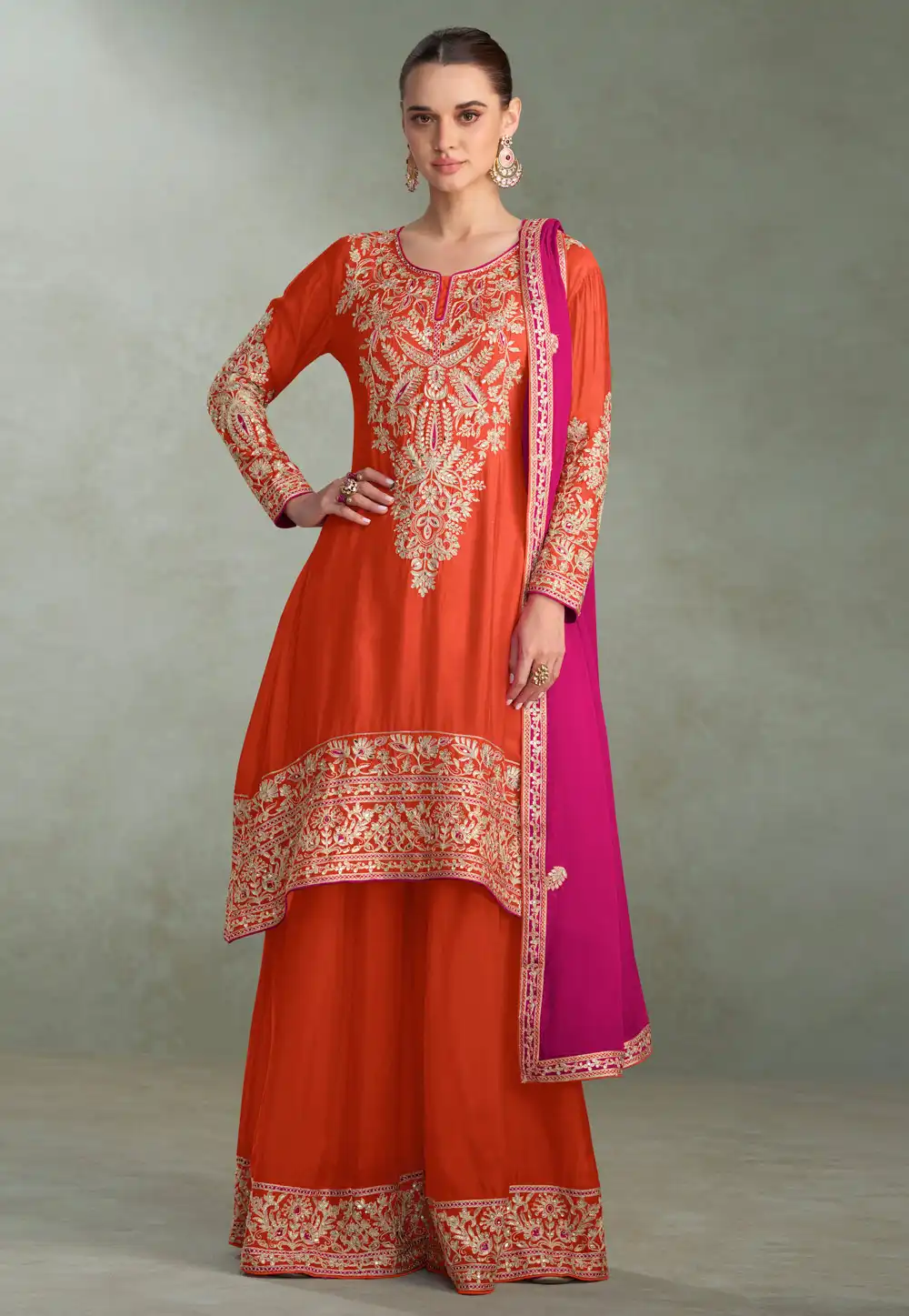 Orange Chinon Readymade Pakistani Suit 316947