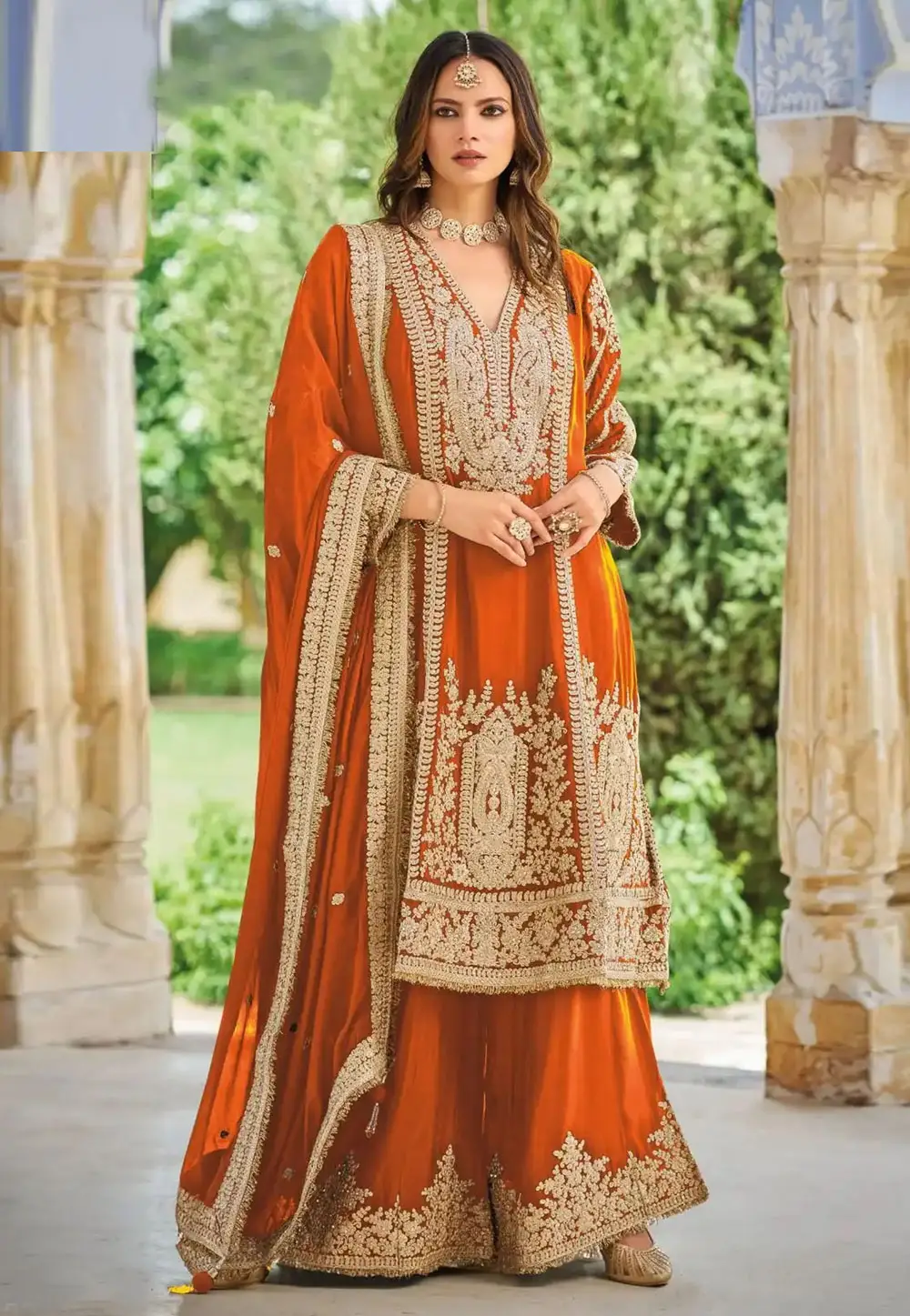 Orange Chinon Readymade Palazzo Suit 332639