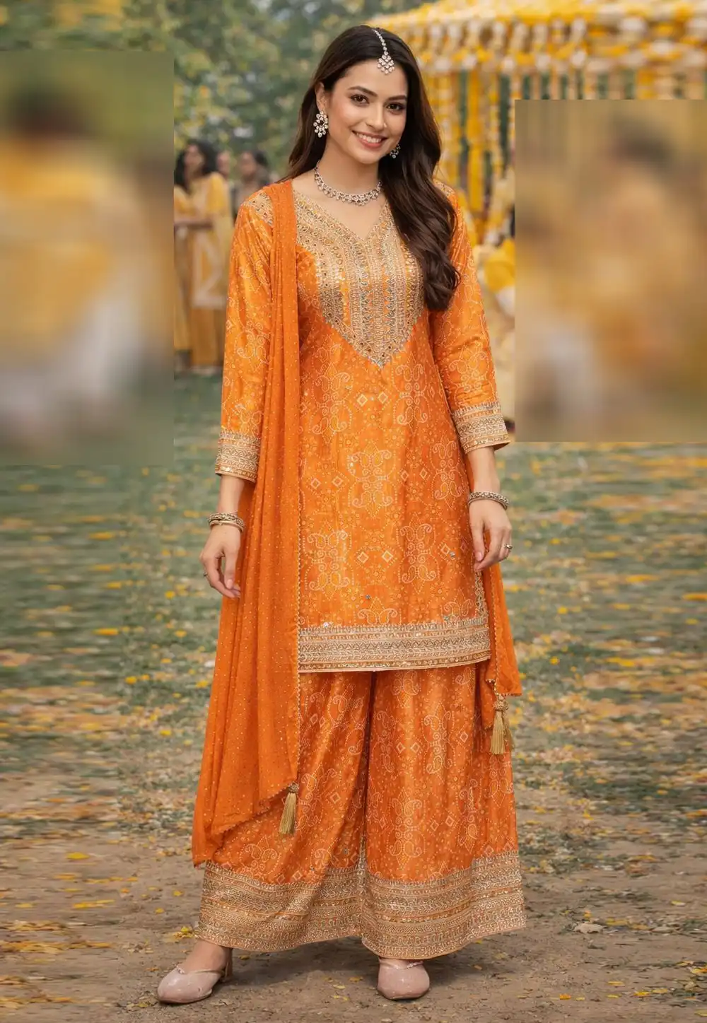 Orange Chinon Silk Palazzo Suit 323118