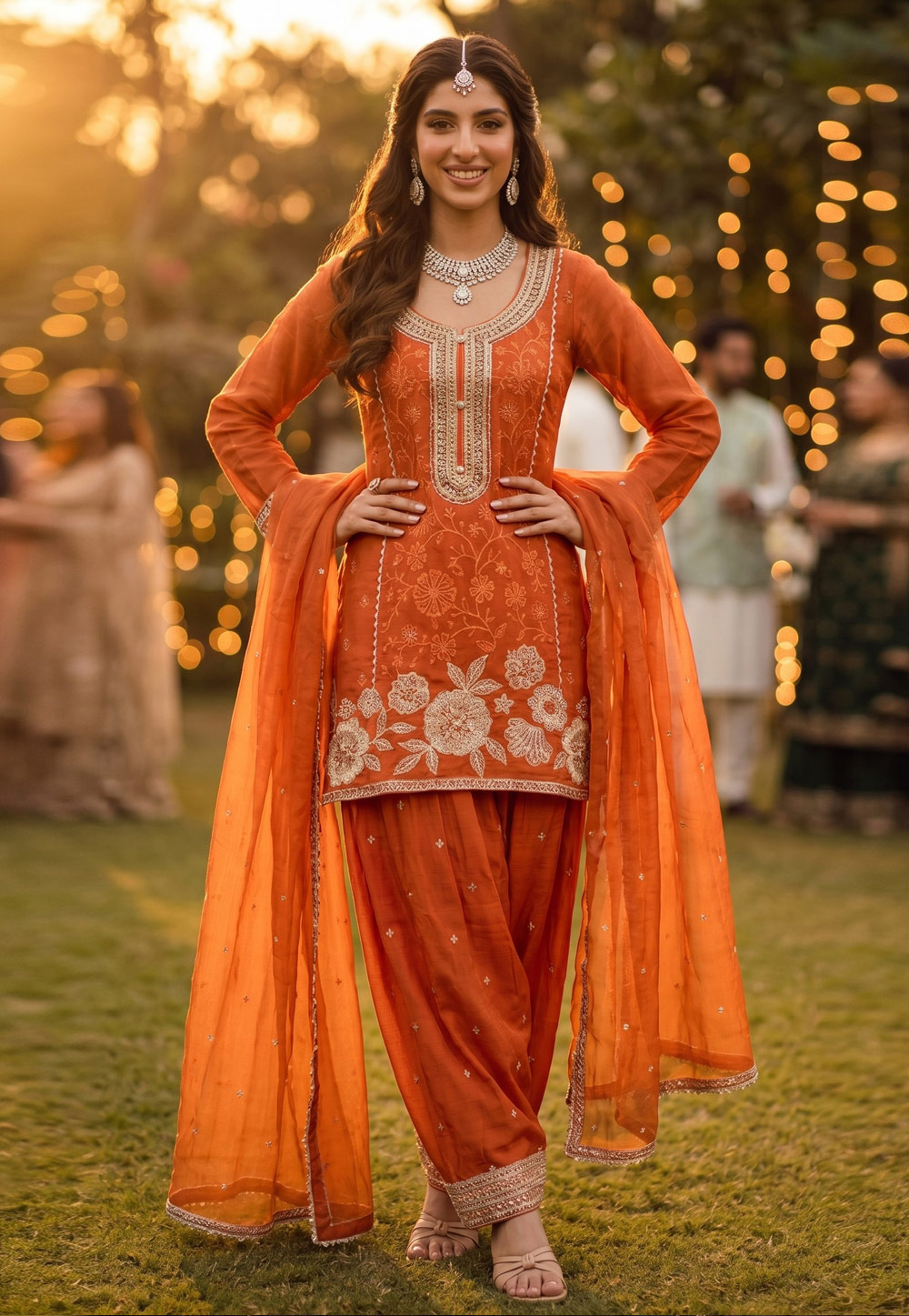 Orange Chinon Silk Patiala Suit 328365