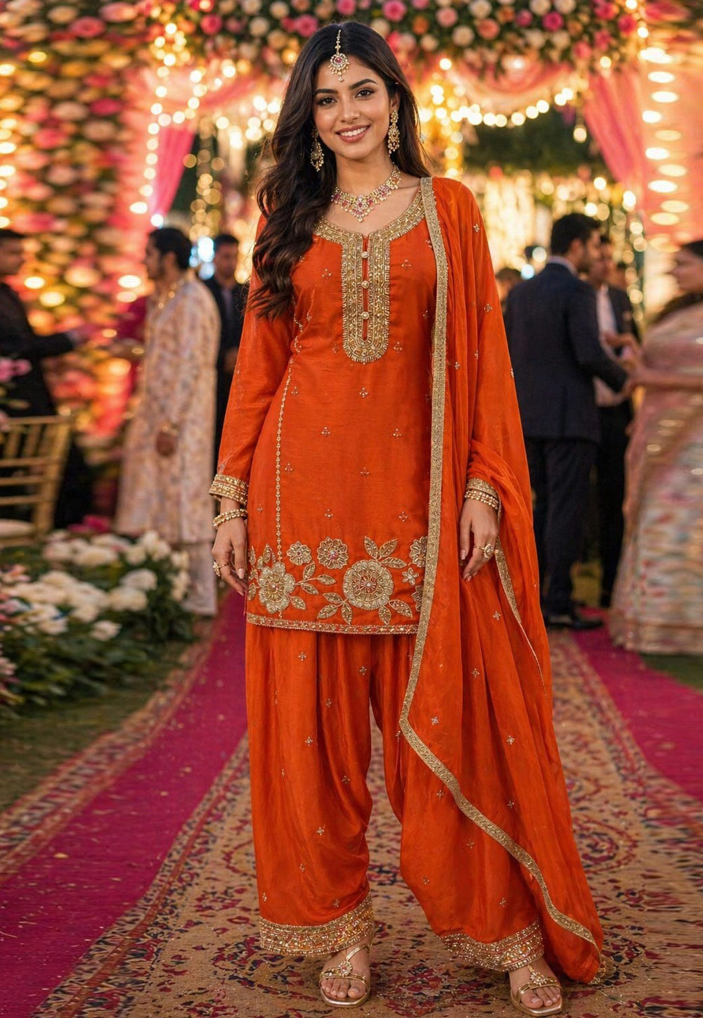 Orange Chinon Silk Patiala Suit 328514