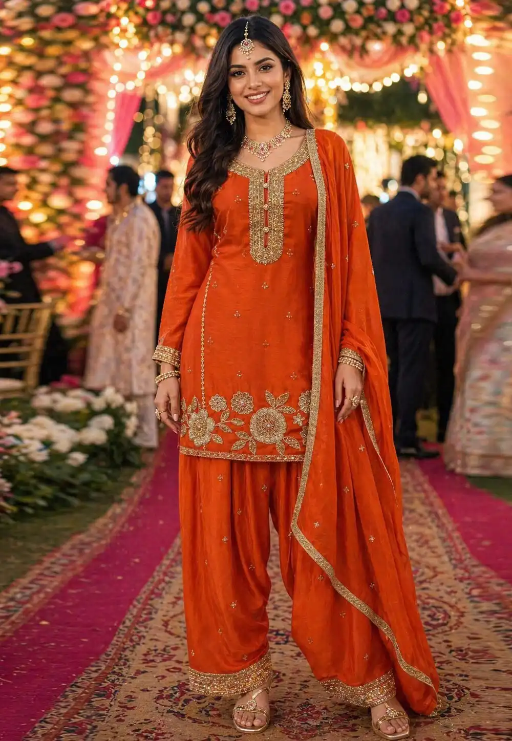 Orange Chinon Silk Patiala Suit 328514